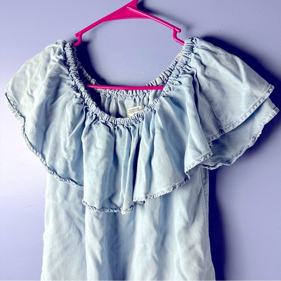 Zara Woman Premium Denim Collection Off Shoulder Mini Dress - Picture 3 of 10